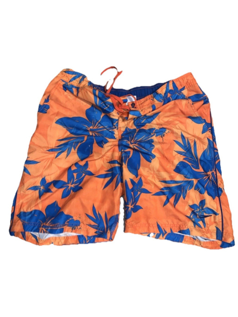 Speedo Swim Shorts Orange Floral Men’s L Drawstring & Valcro With Pockets Used